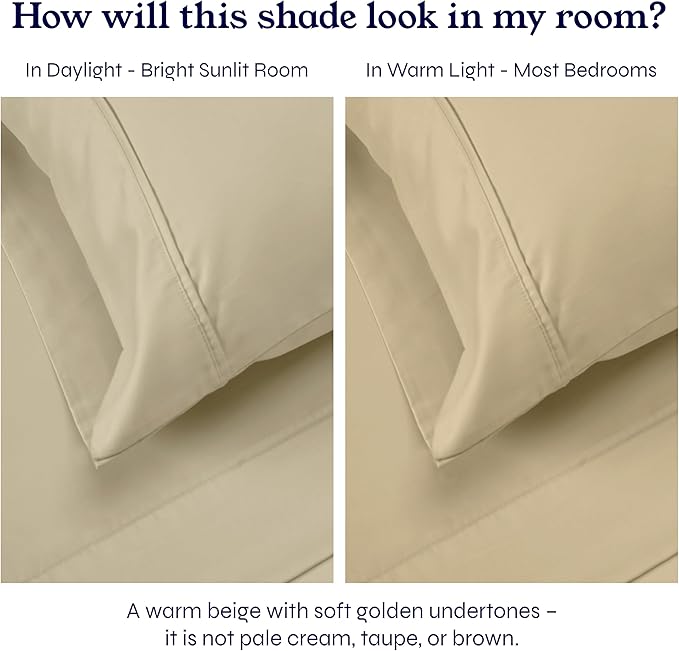 California Design Den Cotton King Pillowcase Set - 400 Thread Count, 100% Cotton Pillowcases, Set of 2 Pillow Covers, Soft and Breathable - Beige (Golden Tone)