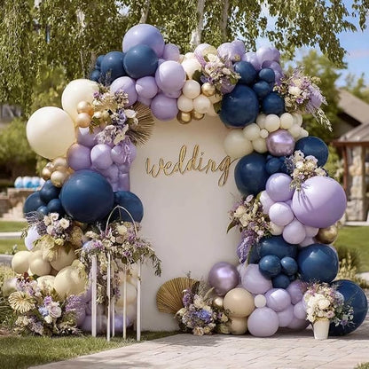 Navy Blue Purple Balloon Arch Double Stuffed Dark Blue Pastel Lavender White by Partycus