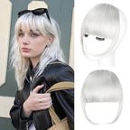 Clip in Bangs, Synthetic French Bangs Hair Clip, Silver Grey Fake Bangs Fringe with Temples Hairpieces for Women Natural Curved Hair Extensions for Daily Wear