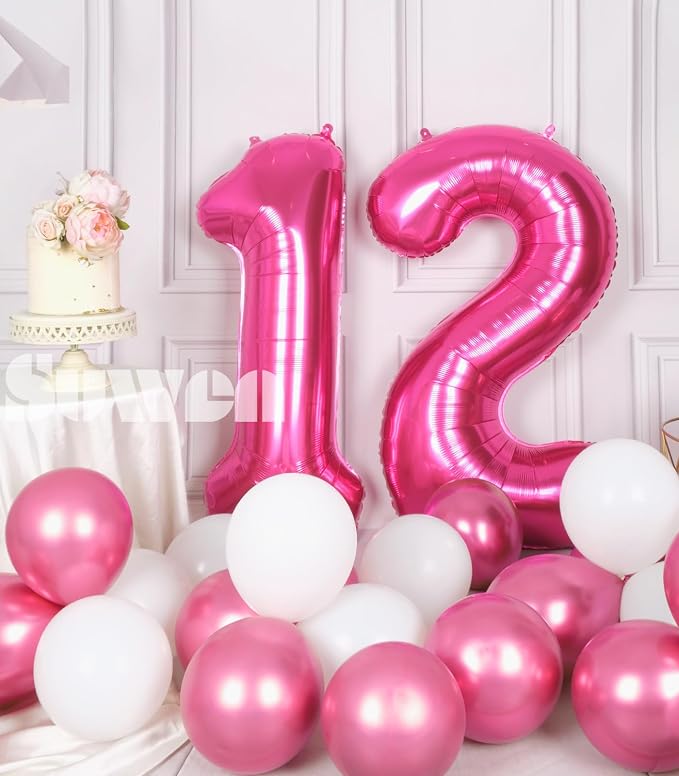 SUWEN 40 Inch Hot Pink Large 12 Number Balloons Big Foil Helium Number Balloons - Image 2