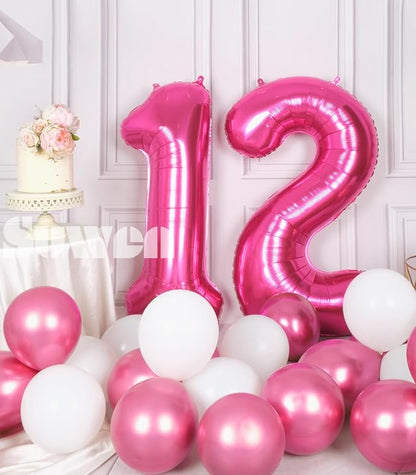 SUWEN 40 Inch Hot Pink Large 12 Number Balloons Big Foil Helium Number Balloons - Image 2