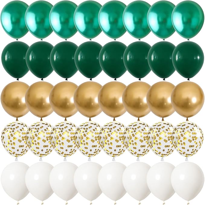Metallic Green Gold Balloons, 60 Packs 12 Inch Dark Green White Gold Latex by Togvu