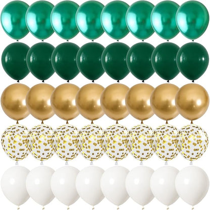 Metallic Green Gold Balloons, 60 Packs 12 Inch Dark Green White Gold Latex by Togvu