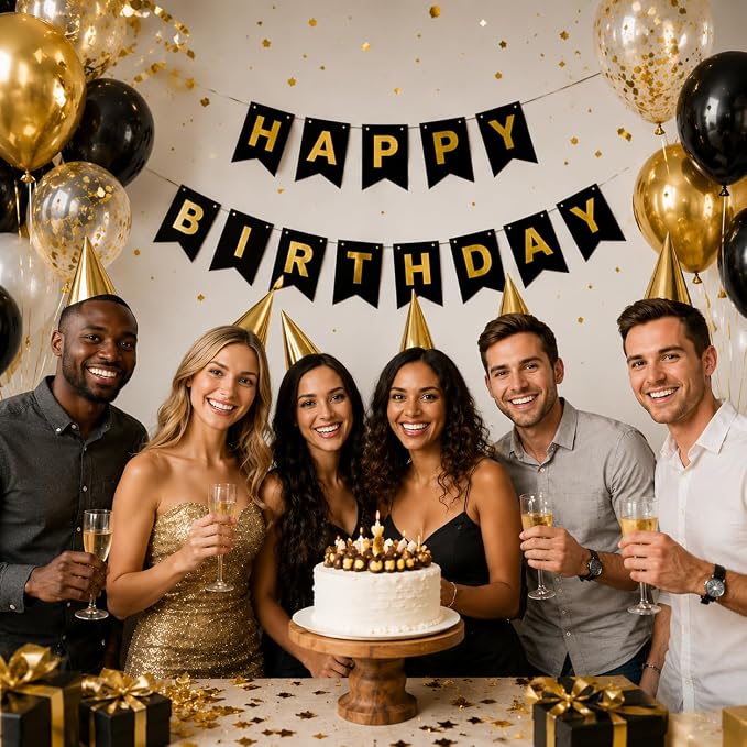 Black Happy Birthday Banner Sign - Image 4