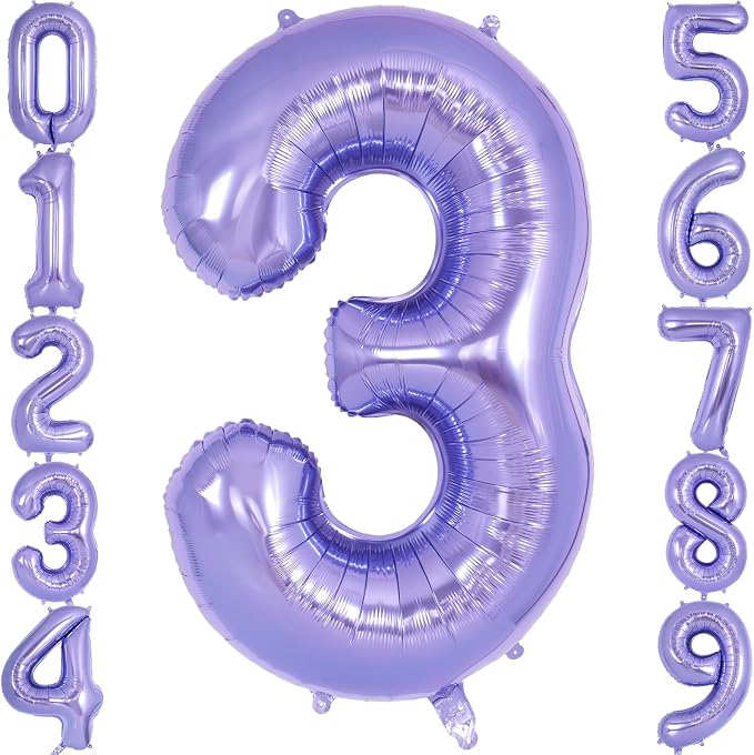 Purple Number 3 Balloon 40 Inch, Big Large Foil Helium Number Balloons by AIQINHU