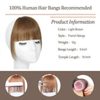 Light Brown Clip In Bangs Real Human Hair French Bangs For Women Clips Thick Bangs Fringe With Temples Hairpieces Curved Bangs For Daily Wear