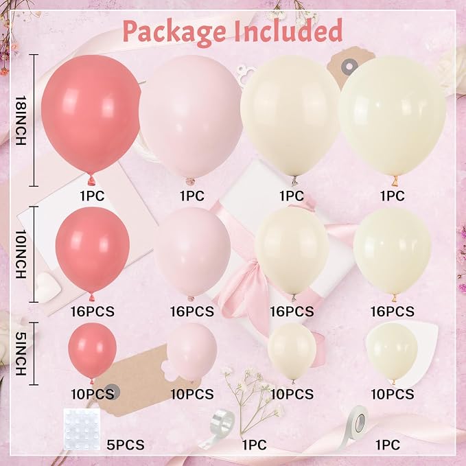 Dusty Pink Balloon Arch Kit 115Pcs Retro Blush Pink Sand White Balloons Garland - Image 4