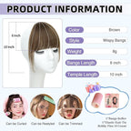 Wispy Bangs Hair Clip, 100% Human Hair Clip In Brown Bangs for Women, Soft Layered Fake Bangs with Feathered Fringe, Easy Clip-On Design for Daily Wear & Halloween