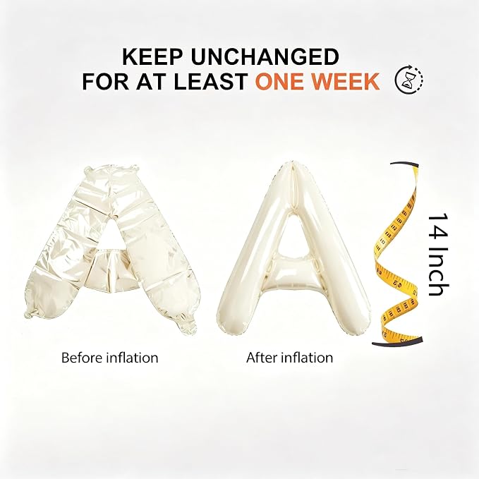 Cream Foil Letter Balloons, fully inflated state lasts multiple days - Image 3