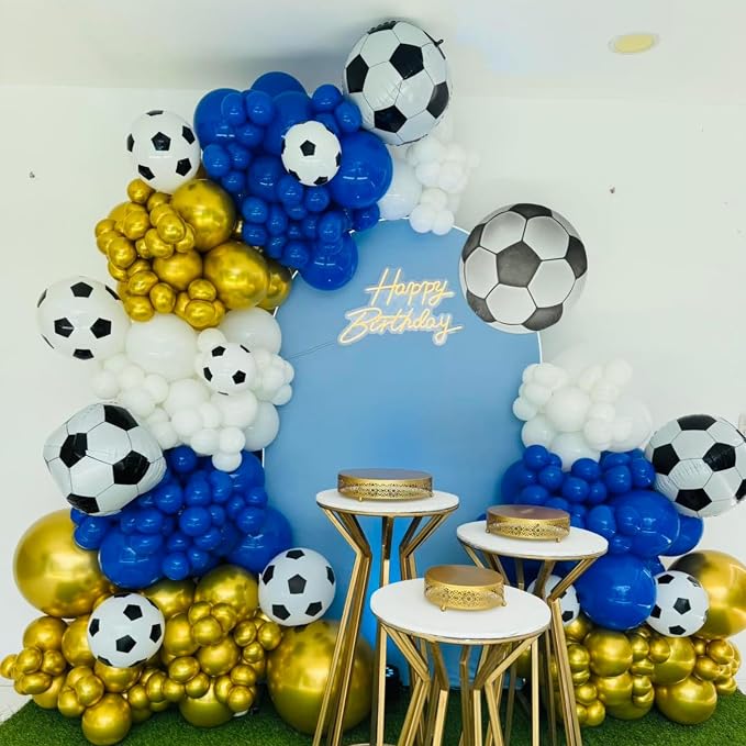Soccer Balloons, 12 Inch Navy Blue Gold and White Soccer Balloons - Image 7