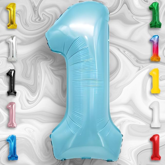 Candy Blue Number Balloon 1 Mylar Foil Balloons 16 Inch - Image 3