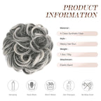 FESHFEN Messy Bun Hair Pieces - Large Wavy Curly Elastic Hair Bun Scrunchies Ponytail Extensions Synthetic Chignon Hairpieces for Women, Black Gray and White Tips 1.94oz
