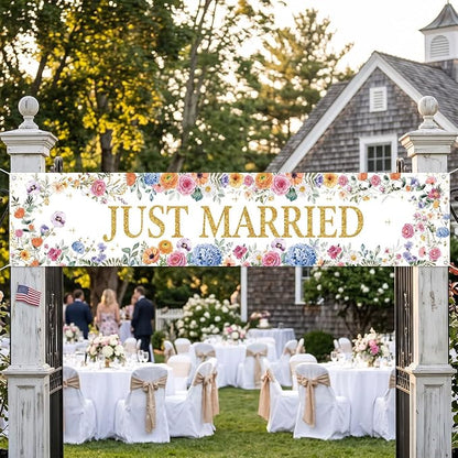 Just Married Wedding Decor Banner Decorations Party Hanging Sign | Reusable - Image 4