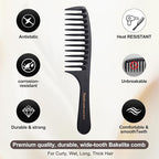 PERFEHAIR Wide Tooth Detangling Comb for Women - Large, Thick, Durable Bakelite Anti-static Hair Comb for Curly, Wet, Long, Thick Hair - Black, Professional Hair Detangler