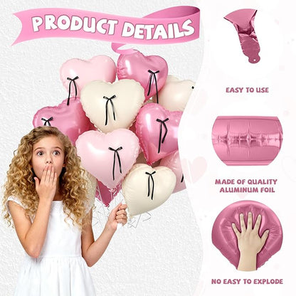 Pink Heart Balloons, 18 Inch Pink Sand White Foil Balloons - Image 3