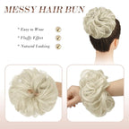 FESHFEN Messy Bun Hair Piece - Elastic Wavy Curly Hair Bun Scrunchies Extensions Synthetic Chignon Hairpieces for Women Girls, Ash Platinum Blonde 1.5 oz