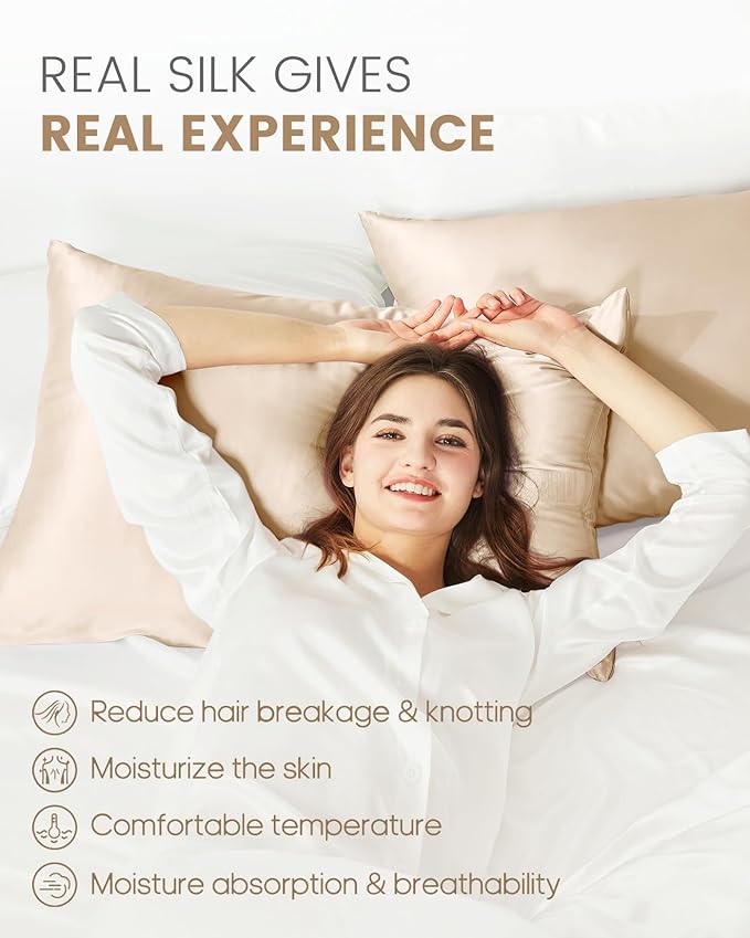 THXSILK 100% Mulberry Silk Pillowcase for Hair and Skin, Grade 6A+ Mulberry Silk Pillow Case, Natural Mulberry Silk Pillow Case with Zipper (California King Size 20"x40", Beige, 1pc)