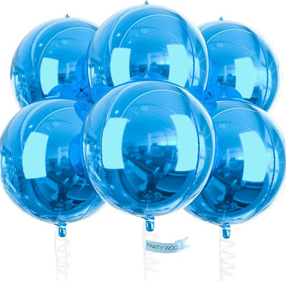 PartyWoo Light Blue Large Round Giant 4D Jumbo Foil Balloons 6pcs 22 Inch | 22 by PartyWoo