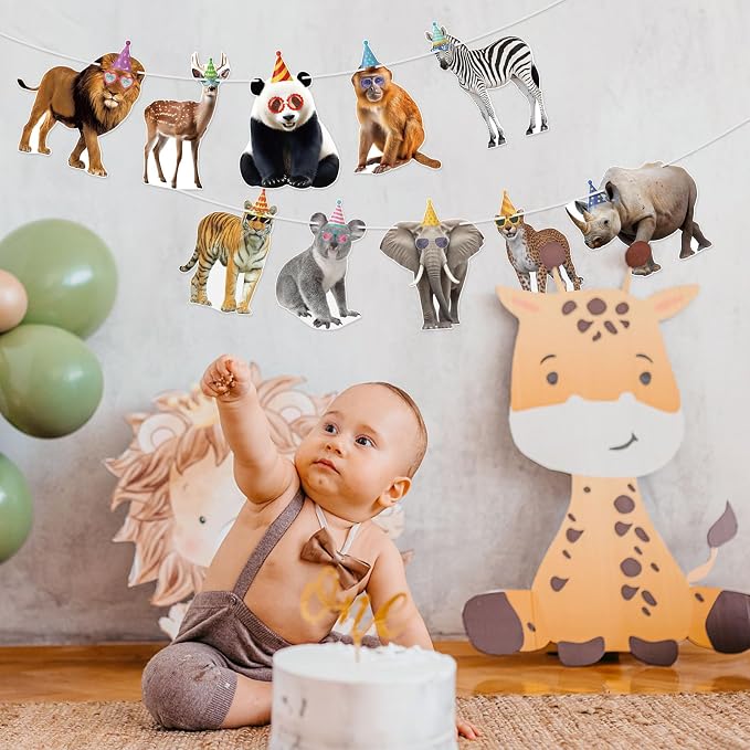 Hooqict Safari Animals Happy Birthday Banner Animal Birthday Decorations Party - Image 9