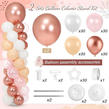 Jenaai 2 Sets 163 Pcs Pink Metallic Rose Gold Balloons Column Stand Kit Bridal - Image 3