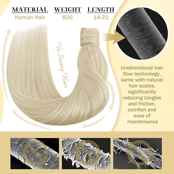 Ve Sunny Hair Extensions Ponytail Real Human Hair 80G Wrap Around Clip in Ponytail Hair Extensions Straight Extensions Human Hair for Women White Platinum Blonde 14inch