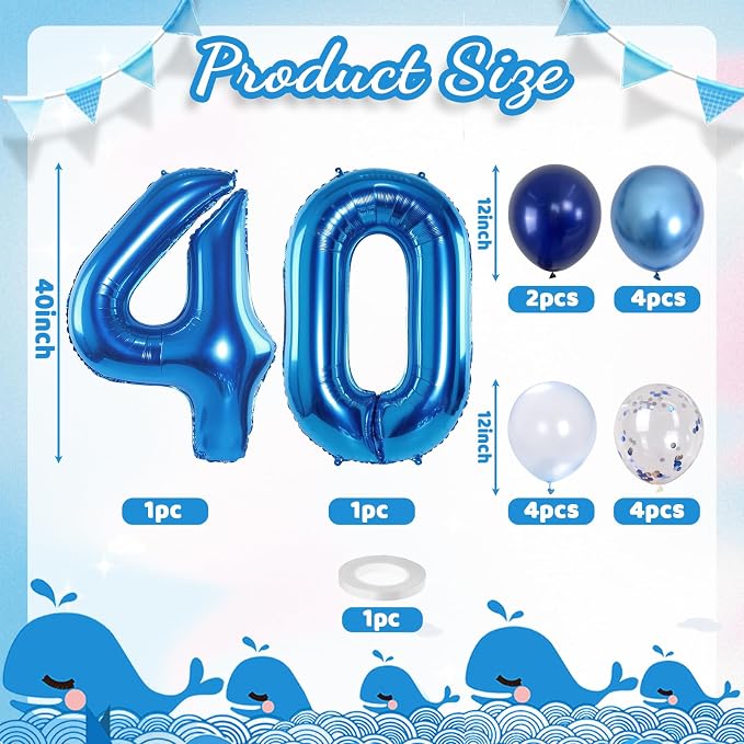 Large Foil Number 40 Balloons, Big Light Navy Blue 40 Helium Balloon - Image 2