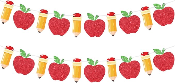 2 Pcs Pencil Apple Banner Garland by Adecortalk