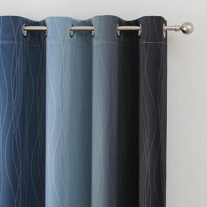 Navy Blue and Black Ombre Blackout Curtains 90 Inches Long 2 Panels - Image 4