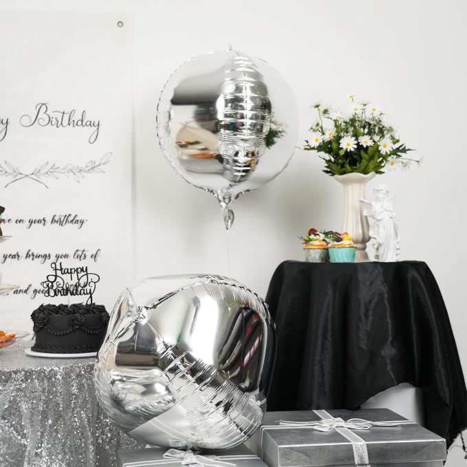 10Pcs Silver Round Foil Balloons, Metallic Silver Foil Baloon - Image 3