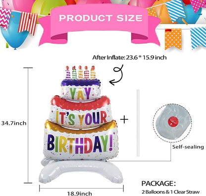 35" Standing Yay Happy Birthday Mylar Balloons 2pk | standing birthday balloon - Image 2