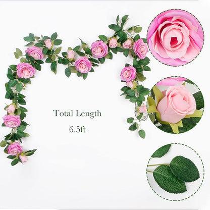 Teldrassil 4Pcs Artificial Rose Vine Fake Flower Garland Fake Silk Rose Hanging - Image 2
