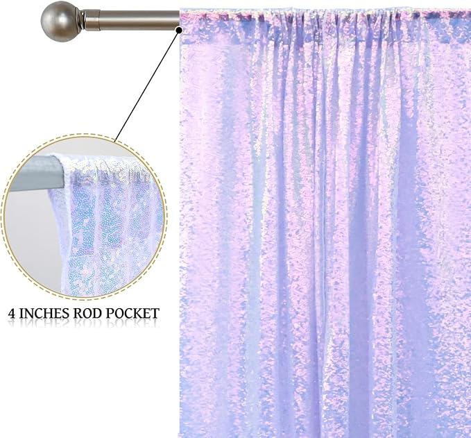 Sugargirl Mermaid Lavender Sequin Backdrop Curtain 4 Panels 2FTx8FT Glitter - Image 5