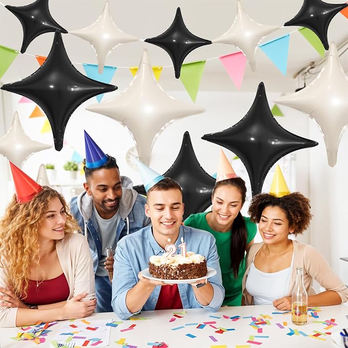 Black White Star Balloons, 26Inch and 10Inch Black Cream White Quadrangle - Image 3