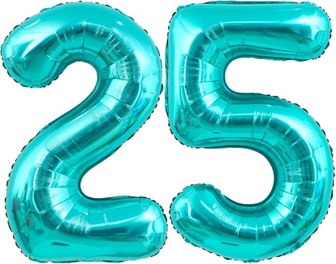 40 Inch Big Teal Blue Number 25 Foil 0-9 Mylar Helium Balloons | Large Digital by SULALABOO