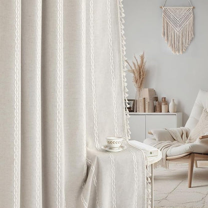 80% Boho Blackout Curtains 84 Inch Linen Blend Drapes 2 Panels | Vintage - Image 6