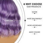 Short Bob Wigs with Bangs for Women Loose Wavy Wig Curly Wavy Shoulder Length Bob Synthetic Cosplay Wig for Girl Colorful Costume Wigs (Violet)