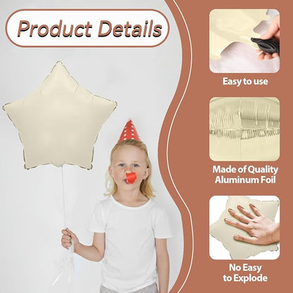 Brown Apricot Star Foil Balloons, 18 Inch Coffee Cream Beige Star Balloons - Image 3