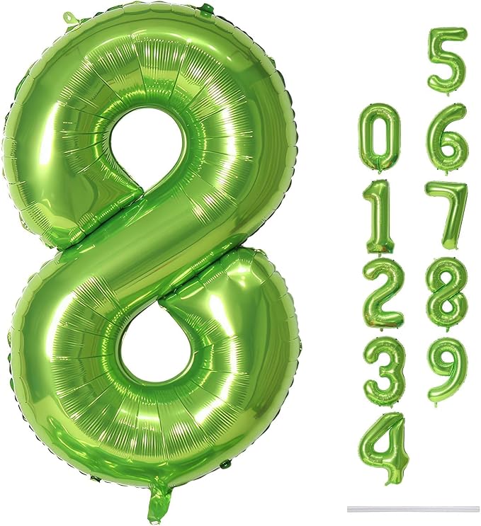 40 Inch Green Foil Balloon Number 8, Giant Self Inflating Number Balloons 0-9 by Lingqiang
