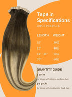 DOORES Human Hair Extensions Tape in Real Balayage Walnut Brown to Ash Brown and Bleach Blonde 18 Inch 20pcs 50g Tape in Hair Extensions Real Hair Extensions Straight
