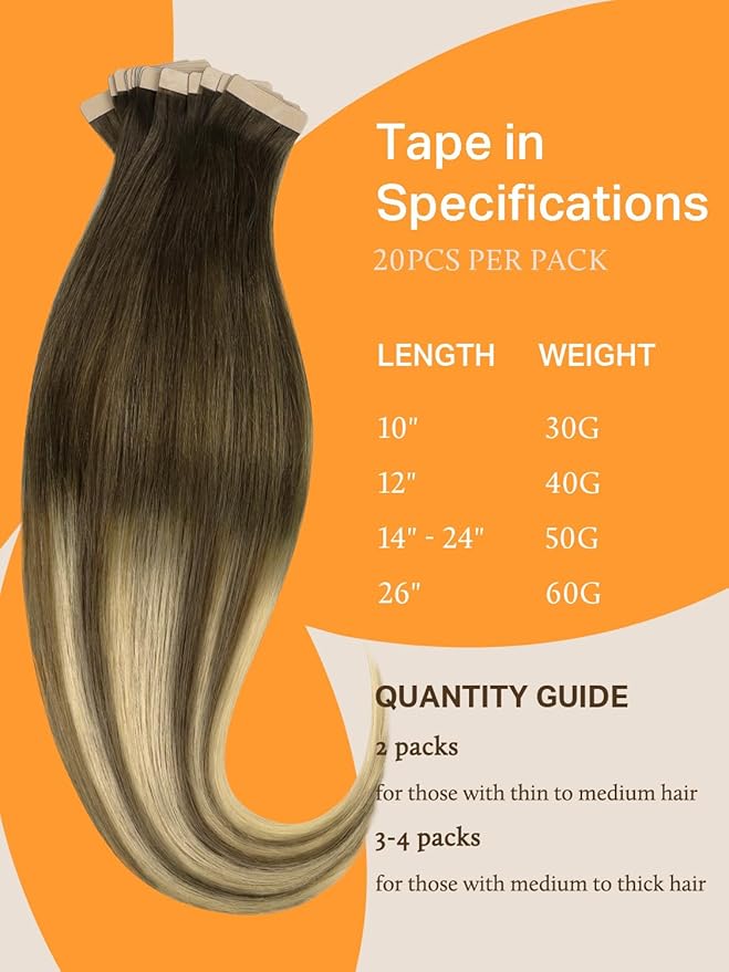 DOORES Human Hair Extensions Tape in Real Balayage Walnut Brown to Ash Brown and Bleach Blonde 18 Inch 20pcs 50g Tape in Hair Extensions Real Hair Extensions Straight