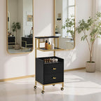 BarberPub Rolling Salon Cart with Storage Drawers, Barber Trolley with Metal Tool Holder & Basket, Beauty Salon Equipment for Hair Stylist 2084 (Black)
