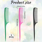 Wide Tooth Rat Tail Comb Set for Sectioning Styling Heat Resistant and Anti-Static Hair Detangling Combs for All Hair Types 3 Pcs
