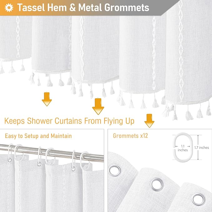 72x78 Long Boho Farmhouse Linen Heavy Duty Cloth Shower Curtain, 330GSM Linen - Image 5
