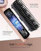 Hair Straightener Brush: Ionic Hair Straighteners for Women with 15 Temps, Straightening Brush Fast Heating with LED Display & Dual Voltage, Gold