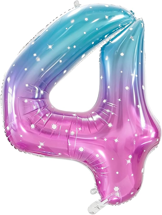 Number 4 Foil Balloon with Crown, 40-Inch Gradient | Gradient star print number by GifloonOfficial