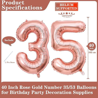 Rose Gold 35 Number Balloons, 40 Inch Giant Number 35 Balloons Foil Mylar - Image 2