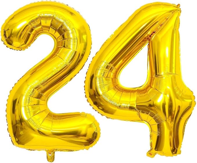 Gold 24 Number Balloons, 40 Inch Giant Number 24 Balloons Foil Mylar Helium by Lovoir