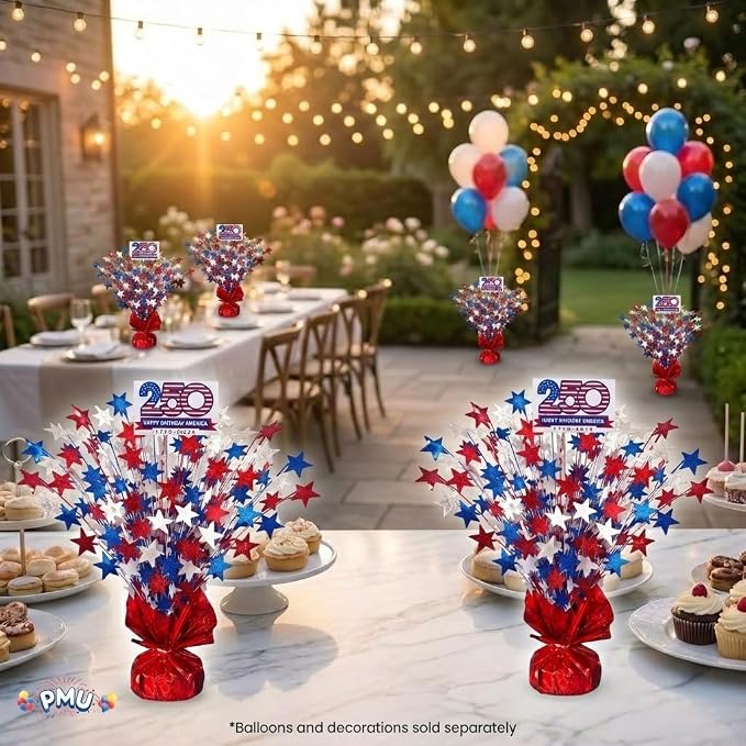 PMU 6 Pcs Pcs 250th Anniversary Patriotic Star Metallic Foil Spray Centerpiece - Image 4