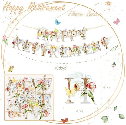 Flower Butterfly Happy Retirement Banner, Colorful Wildflower & Butterflies - Image 5
