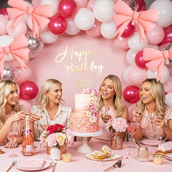 Vuzvuv 5 Pcs 30 Inch Foil Pink Bow Balloons - Image 4